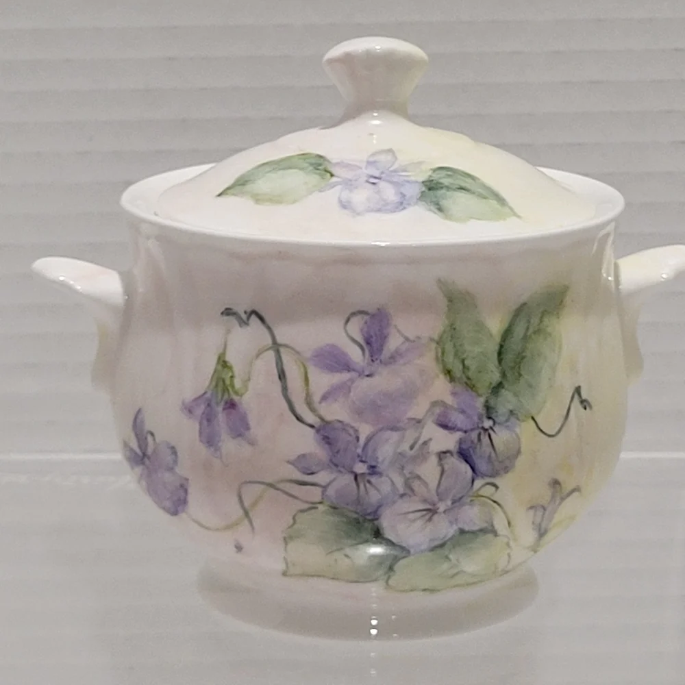 Nikko Purple Pansies Sugar Bowl & Lid The Manor Collection